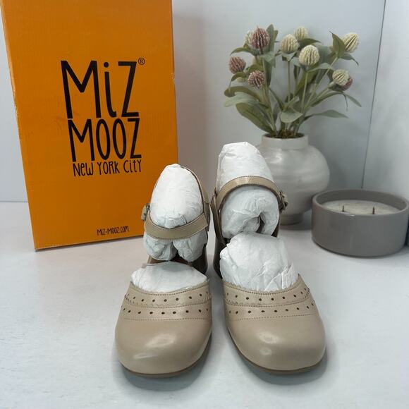 Miz Mooz Storrs Leather Slingback Heels Sandals Cream Women's 6.5/EU 37 Tried On - Picture 2 of 10